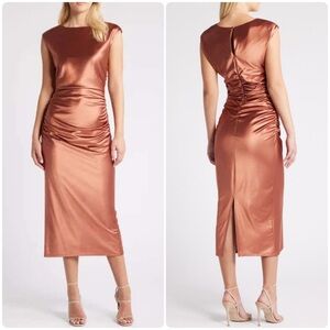 CHELSEA28 
Metallic Satin Midi Dress - Bronze